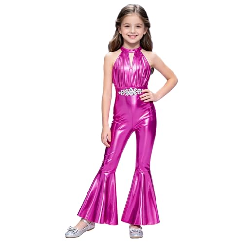 Combinaison fête disco filles à franges roses vêtements de fête métalliques pour enfants
