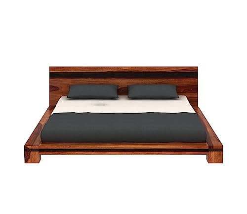 Image of Solid Shesham Wood Wooden Queen Size Bed Without Storage for Living Room & Bedroom (Queen, Honey Finish)