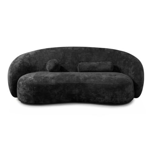 Image of Furniture of America Sylin Modern Chenille Sofa with Pillows, Curved Arms and High Density Foam, Wooden Comfortable Couch for Living Room, Office, Black