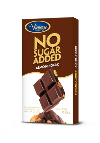 Image of Vintage Luxury No Sugar Added Almond Dark Chocolate, 3.53 oz ℮ 100 g | Dark Chocolate with Roasted Almonds • Sweetened with Maltitol • Rich Cocoa Gourmet