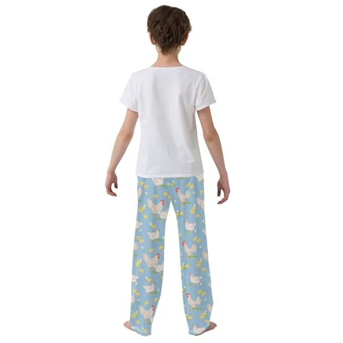 Hen Chicken Floral Boys Long Pants Soft Trousers Elastic Waist Kids Lounge Bottoms with Pockets S-XL3