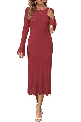Image of Newshows Women's Hollow Slim Summer Fall Church Work Casual Sweater Dress