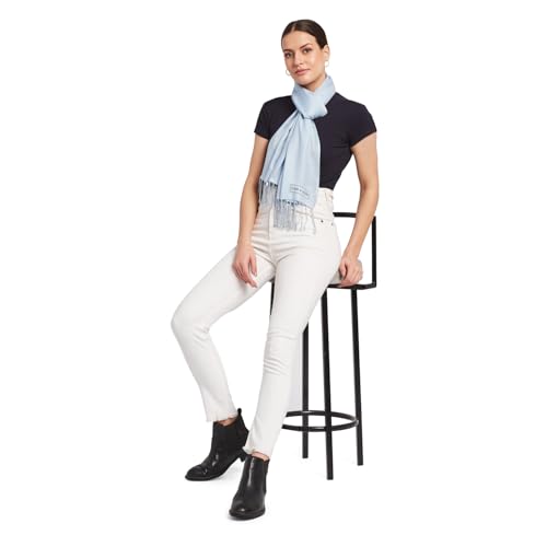 SCARF & SHORE Twill Luxe Pashmina Scarf with Twisted Fringe – Blush Whisper, Ocean Spark | Silky Lightweight Shawl Wrap2