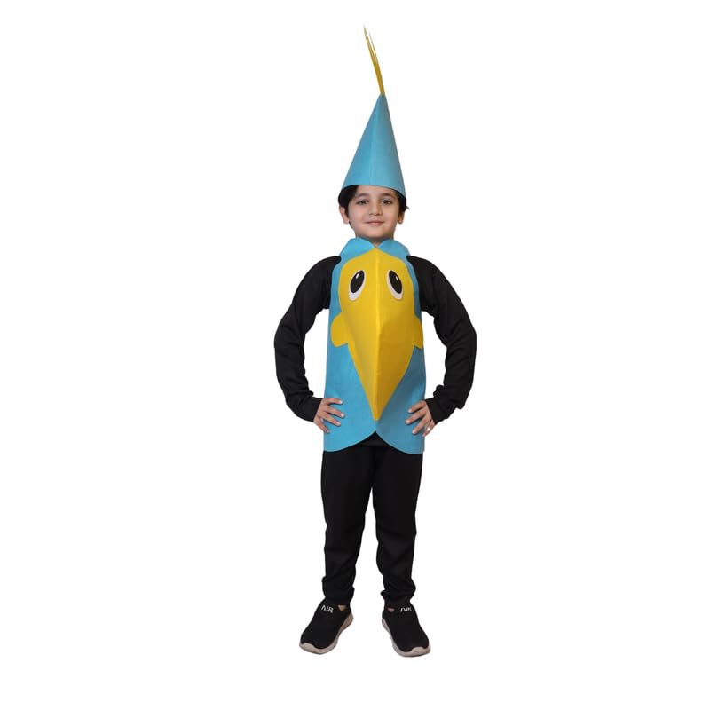 Image of Kaku Fancy Dresses Fish Costume Cutout with Cap for Kids, Water Animal Dress Up, Multicolour