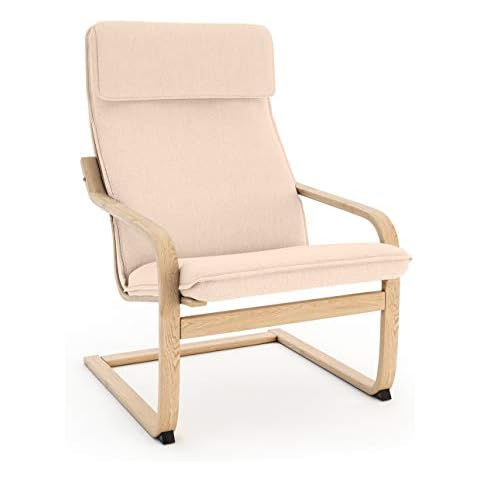 Vinylla Armchair Replacement Cover Compatible with Ikea Poang (Cushion Design 1, Cotton - Beige) Cover