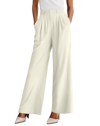 Neer Women's Wide Leg Dress Pants, High Waisted Elastic in The Back Work Trousers with Pockets Business Casual Office Slacks