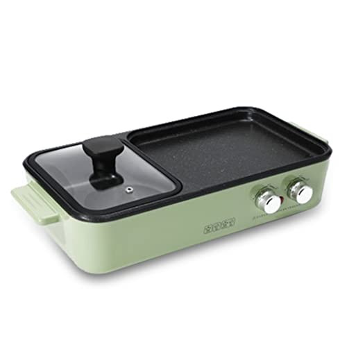 YYDS Hot Pot Thickened Aluminum Alloy Barbecue Hot-Pot All-in-one Pot Dual Control Switch Multi-Function Electric Oven Grill Electric Grill (Color : Green)
