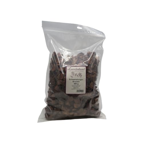 Lunderland Schweinelungen Brocken | 500 g | Einzelfuttermittel für Hunde | Getrocknete Stücke ca. 1-2 cm