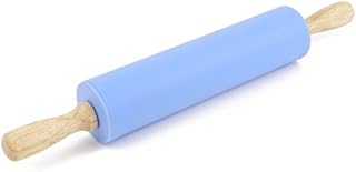 Remeel Silicone Rolling Pin Non-Stick Surface Wooden Handle (Blue, 12 inch)