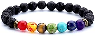Hamoery Men Women 8mm Lava Rock Beads Bracelet Elastic Natural Stone Chakra Yoga