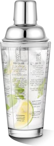 Cocktail Shaker 400ml Martini Mixer with Glass 18/8 Stainless Steel Strainer Leak-Proof Lid Premium Drink Tool with Recipes Ideal for Home Bar Bartending Parties