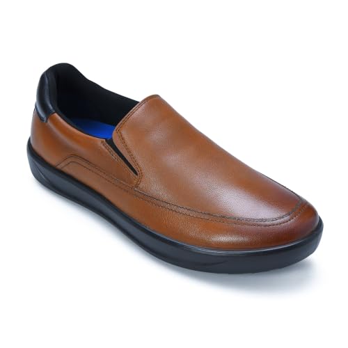 Image of Ergon Denver Genuine Leather Men's Formal Slip-On Shoes | Available in Black, Tan & Tan Napa | Cushioned Comfort | Office, Business Sizes UK 6-11