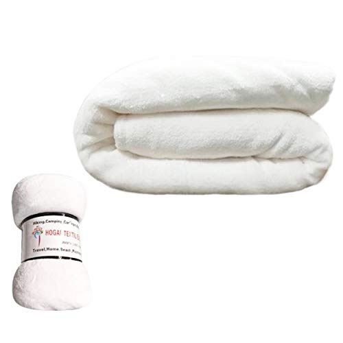 HTE Manta Microfibra para Cama Sofá y Sillón, Manta Polar Lisa de Tacto Suave Super Caliente para Adulto y Niño,Sin Arrugas (Blanco, 130 x 160 cm)
