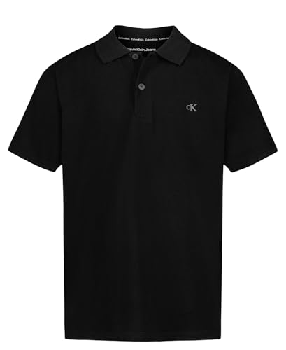 Calvin Klein Boys Short Sleeve Micro Pique Solid Polo Button Closure Soft & Comfortable Black 10-12