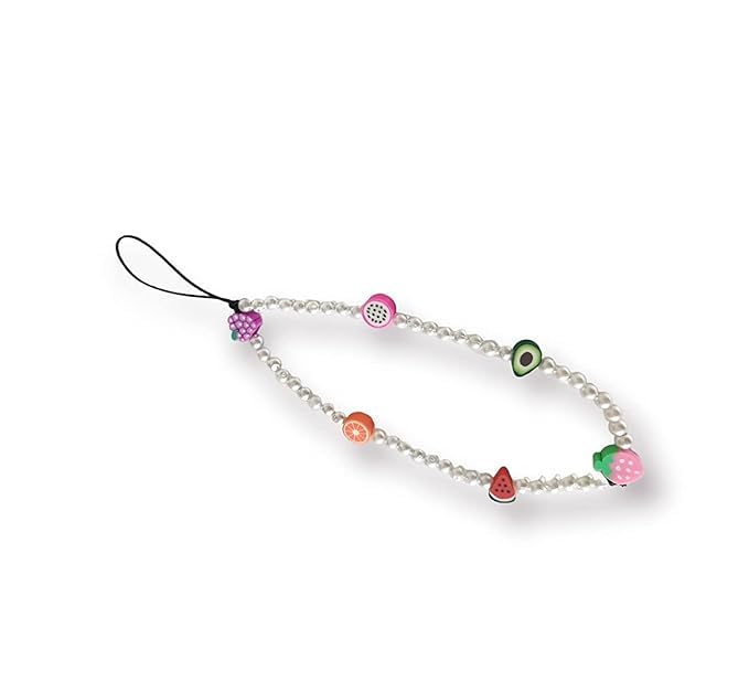 Libea Mobile Charm Stylish White Pearls and Colorful Beaded Phone Charm | (White Pearls with fruits)
