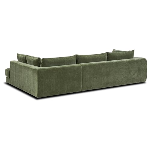 Image of POLY & BARK Marcel Right-Facing Corner Sectional with Extra-Wide Chaise - Upholstered in Sagano Green Fabric - Deep, Relaxed Modern Design with Feather-Blend Cushions for Living Room Comfort and Style