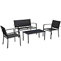 Greesum 4 Pieces Patio Furniture Set Outdoor Conversation Textilene Fabric Chairs for Lawn, Garden, Balcony, Poolside with A Glass Coffee Table, Black