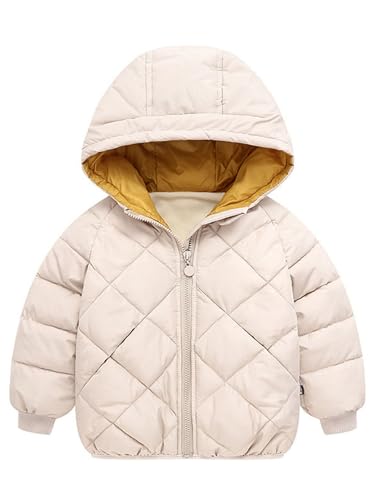 Kids Boys Girls Zipper Quilted Jacket Casual Solid Color Long Sleeve Fleece Lined Hooded Coat Outerwear - Main Image