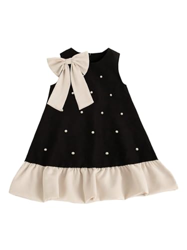 GORGLITTER Girl's Bow Short Dresses Cute Ruffle Sleeveless Pearl Princess Summer Casual Party Flowy Skater Tank Dress