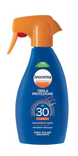 Leocrema - Crema Solare Spray SPF 30, Tripla Protezione dai raggi solari, Assorbimento Rapido e Resistente all'Acqua, 250ml