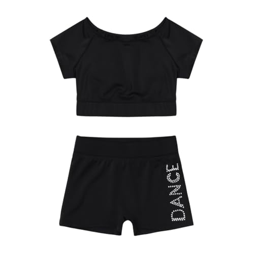 Moily Girls Two Piece Athletic Outfit Short Sleeve Top with Booty Shorts for Gymnastics/Dance/Sports