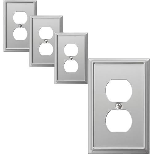 OKAWYC Single Duplex Outlet Cover Plate 4-Pack Brushed Nickel Aria Metal Wall Plate 1 Gang for Light Switch Cover Receptacle Light Switch Switch Cover Decorative Wallplate Durable