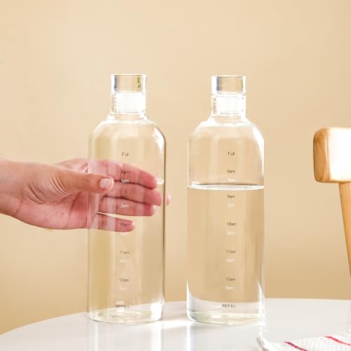 Image of Nestasia Glass Water Bottle Set of 2 (780ml Each) | Leakproof Glass Bottle Set with Airtight Screw Cap for Juice, Milk, Detox Water, Office & Daily Use | Transparent & Durable Fridge Water Bottle