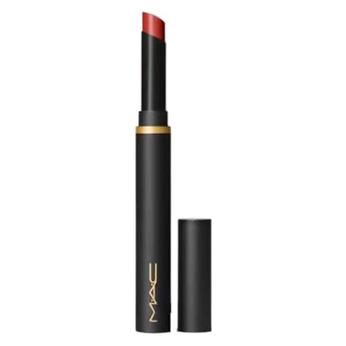 MAC Lápiz labial Powder Kiss Velvet Blur Slim Stick - 877 dedicado al chile (rojo ladrillo cálido)