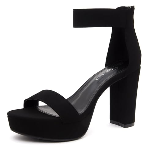 Shoe Land Chunky Platform Heels for Women – 4 Inch Block Heeled Sandals with Ankle Strap, Open Toe Dressy Strappy High Heels for Wedding, Party & Formal Events