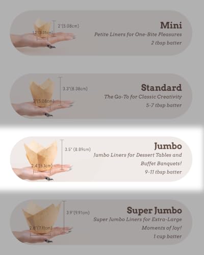 Image of Bake Choice 100pcs Extra Large Natural Tulip Cupcake Liners for Baking | Unbleached, Food Grade, Non Stick, Greaseproof, Nordic Paper,Jumbo Muffin Liners,Cupcake Wrapper for Party, Christmas