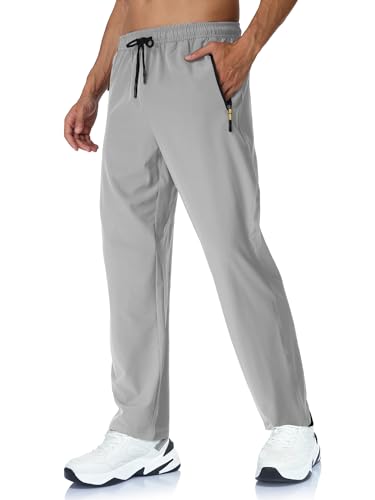 Rapoo Track Athletic Workout Sweat Hiking Pants for Men Summer Lightweight Sweatpants Jogger Jogging Pant with Pockets Lightgrey S