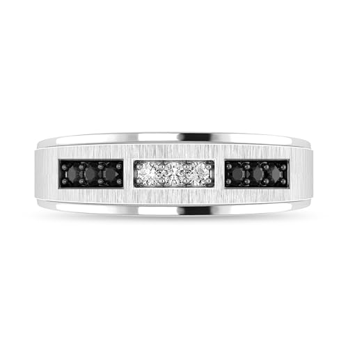 ARCHMAN 1/4 Cttw Black and White Diamond Mens Wedding Band in 925 Sterling Silver, 10K/14K Real White Gold Anniversary Ring3