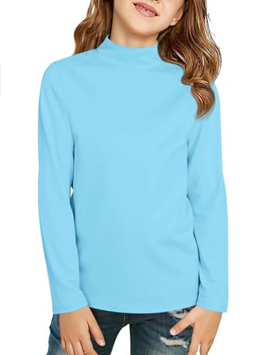 Haloumoning Girls Long Sleeve Shirts Mock Neck Active Layer Top Sky Blue