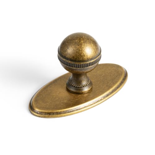 Goo-Ki Cabinet Knobs with Backplate, Antique Brass, 6 Pack