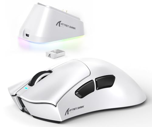 ATTACK SHARK V3PRO Ratón Gaming Inalámbrico con Base Carga Magnética, PixArt PAW3311, hasta 25000 dpi, BT/2.4GHz/Alámbrico, 100M Clics, 500mAh, 65g Ultra Ligero para Win11/Xbox/PS/Mac   Blanco