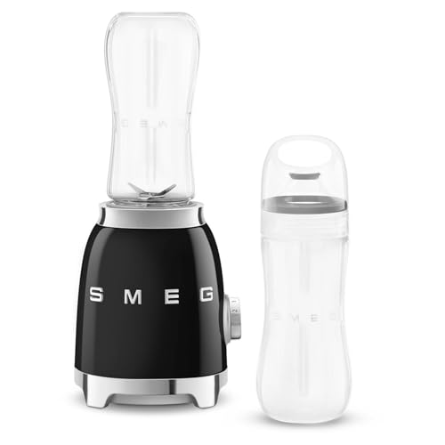 Smeg PBF01BLUK Retro 50’s Style Personal Blender, 2 x Bottles-to-Go, 2 Speed Settings, 600ml, 300W, Black