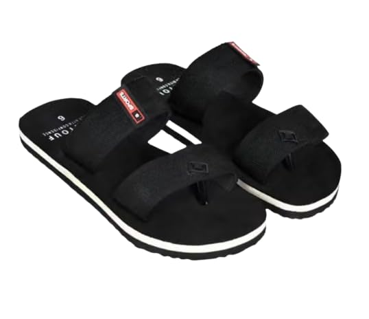 Men's Flip Flops Slippers, Black with Black Stripe-image-41