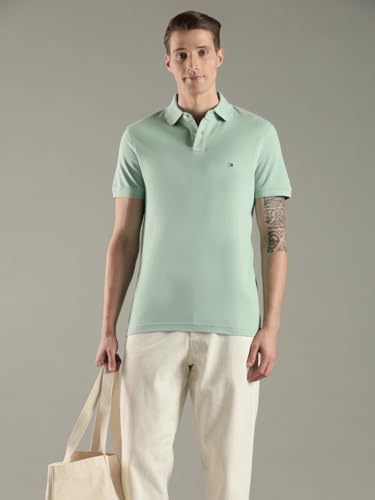 Image of Tommy Hilfiger Solid Regular fit Cotton Polo t-Shirt