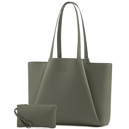 Image of LOVEVOOK Laptop Tote for Women - 15.6 Inch Faux Leather Laptop Bag with Clutch, Large Capacity Office Purse Computer
