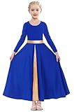 ELLYDOOR Girls Long Sleeve Praise Dance Dress Swing Skirt Liturgical Worship Costume Church Robe Dancewear Tag 150, Royal Blue