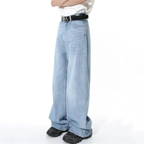 Men's Straight Jeans American Style Gradient Color Button Pockets Wide Leg Denim Pants3