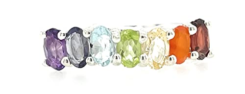 Natural Garnet Carnelian Citrine Peridot Blue Topaz Iolite Amethyst 925 Solid Sterling Silver Chakra Ring Size 5, 6, 7, 8, 9, 10 #TOP7