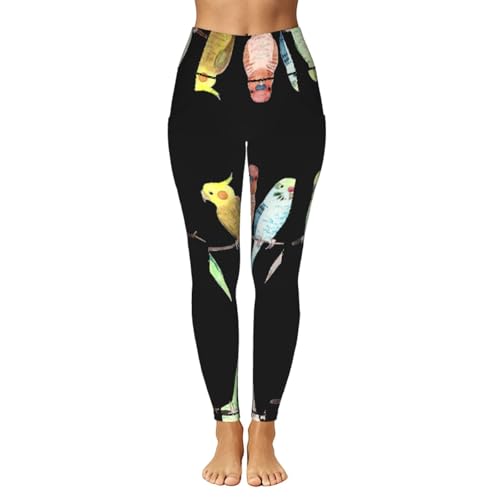 Pantalones de yoga con control de abdomen y estampado de loros tropicales 2
