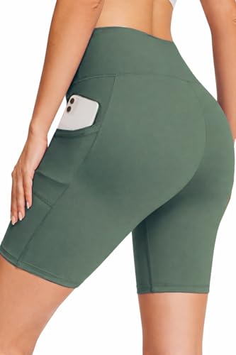 Image of Women's Polyester Stretchable Gym Shorts with Side Pockets High Waist Slim Fit Above Knee Length Activewear Tights Gym Fitness Cycling Running Yoga Shorts for Women
