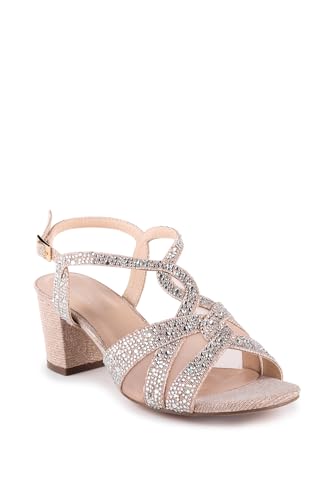 Paradox London Nadia Wide Fit Block Heel Sandals, Silver Glitter Mesh with Diamante, 5.5cm Heel (Champagne, UK Footwear Size System, Adult, Women, Numeric, Wide, 8)