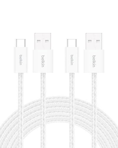 Image of Belkin USB A to USB C Cable 2-Pack, 9.9ft, 15W - Type C Charger, iPhone Charger Cord, Soft, Braided, Flexible for iPhone 17 & 16, Galaxy S26, Pixel 10, iPad Pro, Airpods Pro, Switch & More - White