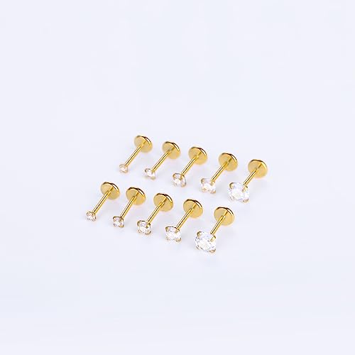 Image of Oveta Threadless Nose Stud Stainless Steel 20G 18G 16G Threadless Flat Back Tragus Earrings Labret Medusa Monroe Ashely Lip Piercing Jewerly Gold