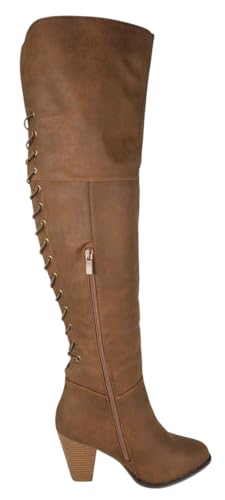 Forever Women Block Stacked High Heel Over The Knee Thigh High Boots Side Zipper Back Lace CAMILA-583