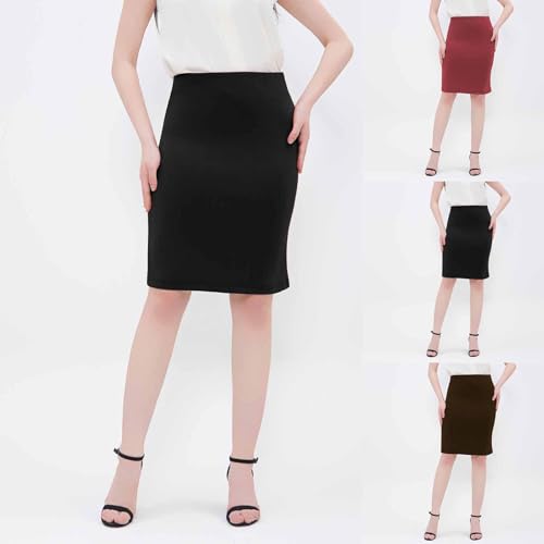 HGps8w Knee Length Bodycon Pencil Skirt for Women - Basic High Waisted Stretchy Midi Skirts for Busines Casual Office2
