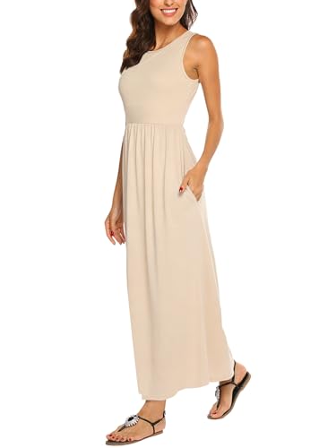 Image of Hount Women's Summer Sleeveless Striped Flowy Casual Long Maxi Dress with Pockets